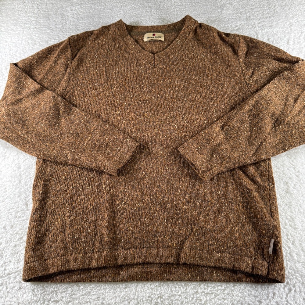 Y2K Woolrich V Neck Pullover Knit‎ Sweater Brown Men Wool Medium Long Sleeve